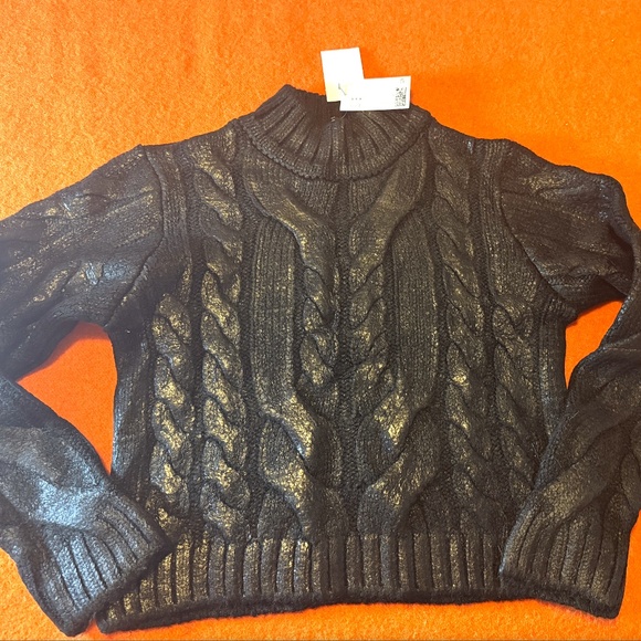 H&M black coated cable-knit chunky sweater made in Europe NWT - Picture 2 of 11